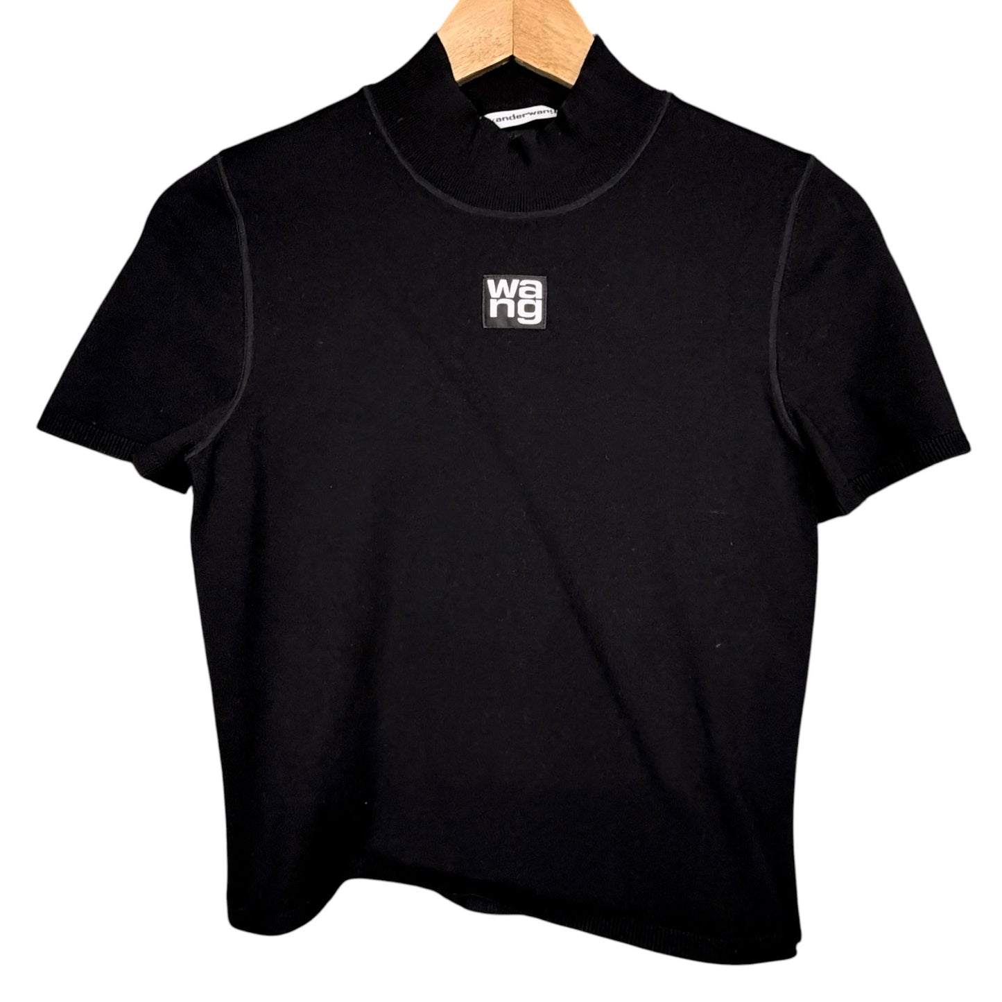 Alexander Wang Women's Medium Black Mock Neck Short Sleeve Cropped Black Top