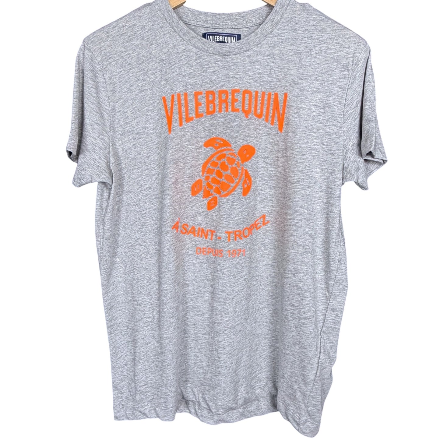 Vilebrequin Men's Small Orange Turtle A Saint Tropez Gray T-Shirt NWT Summer