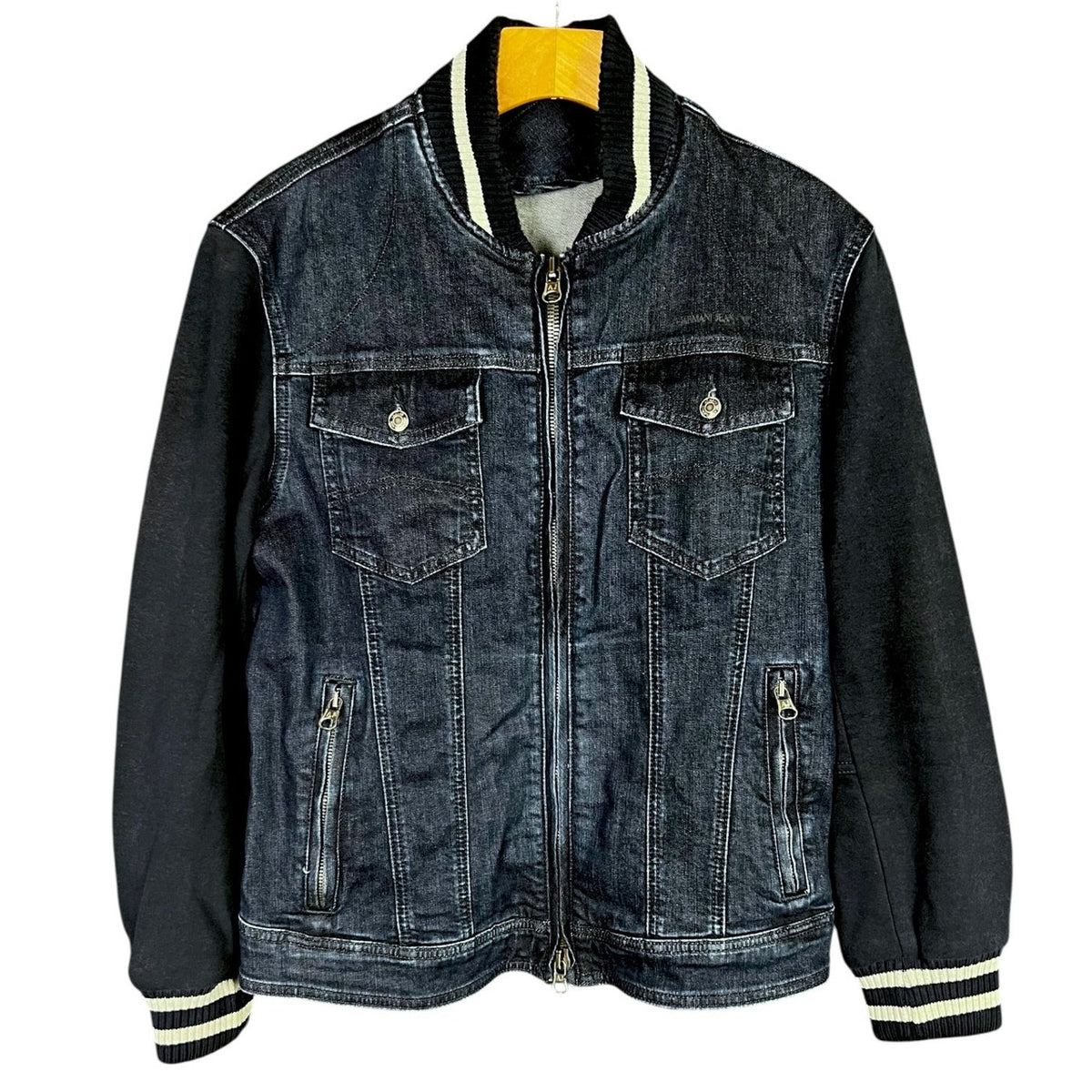 Armani Jeans Varsity Style Zip-Up Denim Jacket Men's Small $325 Retail Luxury
