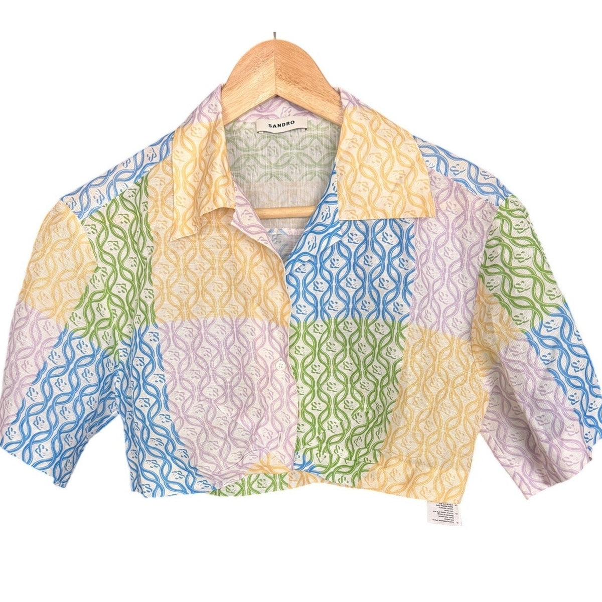 Sandro Multicolor Square SS Logo Leona Women's Small Crop Top Vacation Luxury