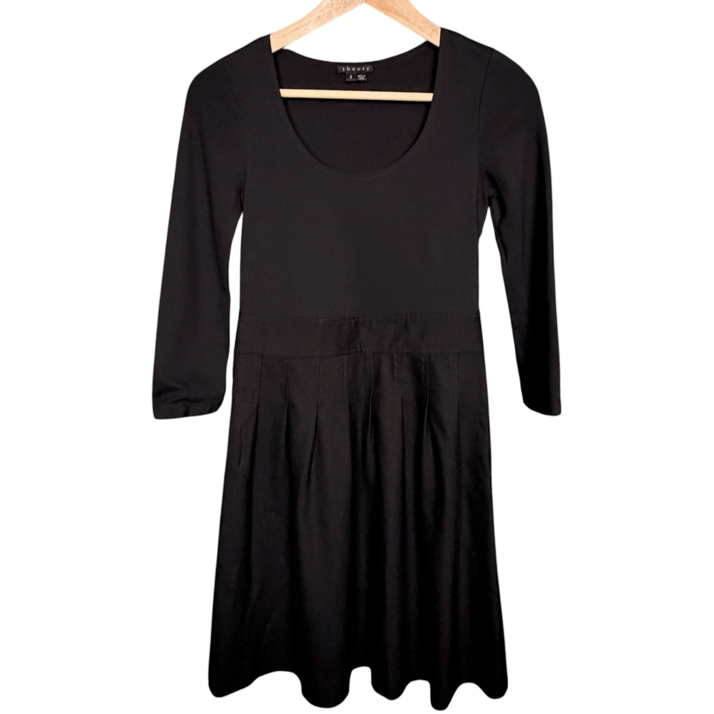 Theory Dress Women's 2 Black Wool Blend Knit Long Sleeve Scoop Neck Mini