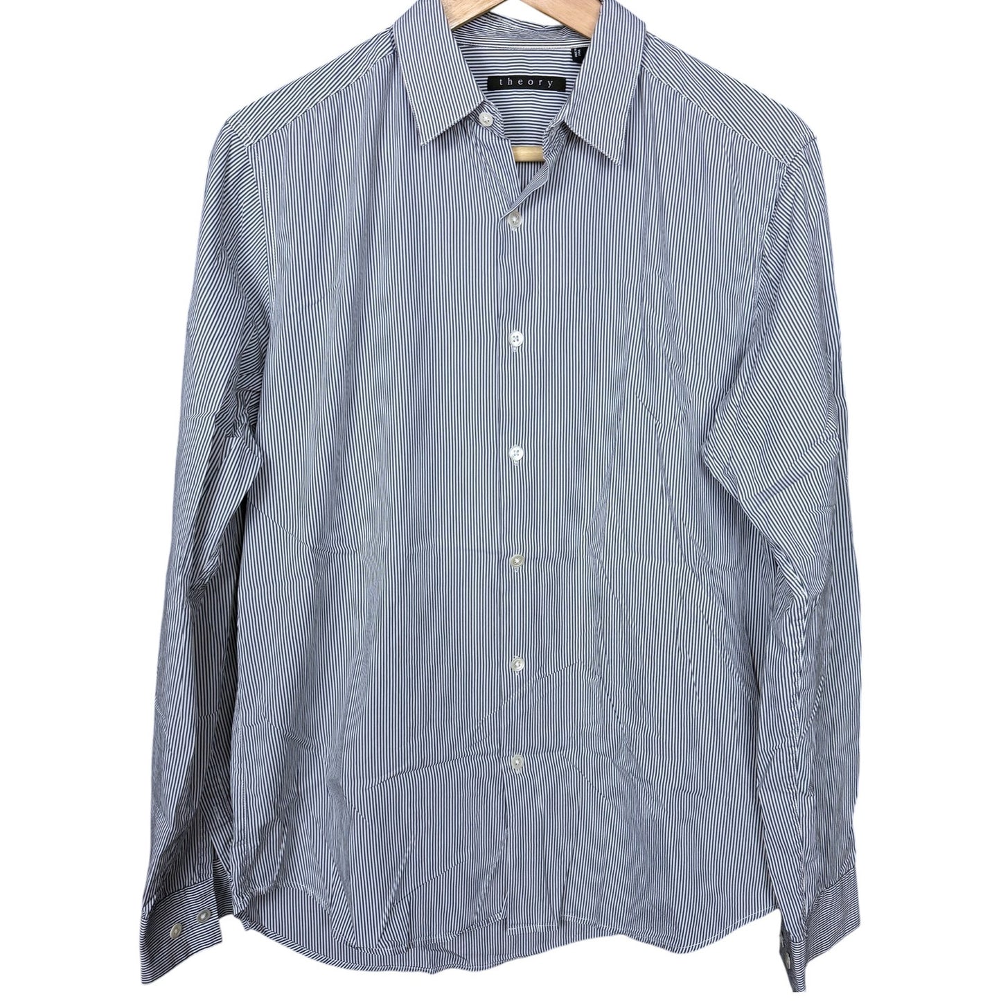 Theory Striped Button Down Dress Casual Shirt Mens Small White Blue Work Office