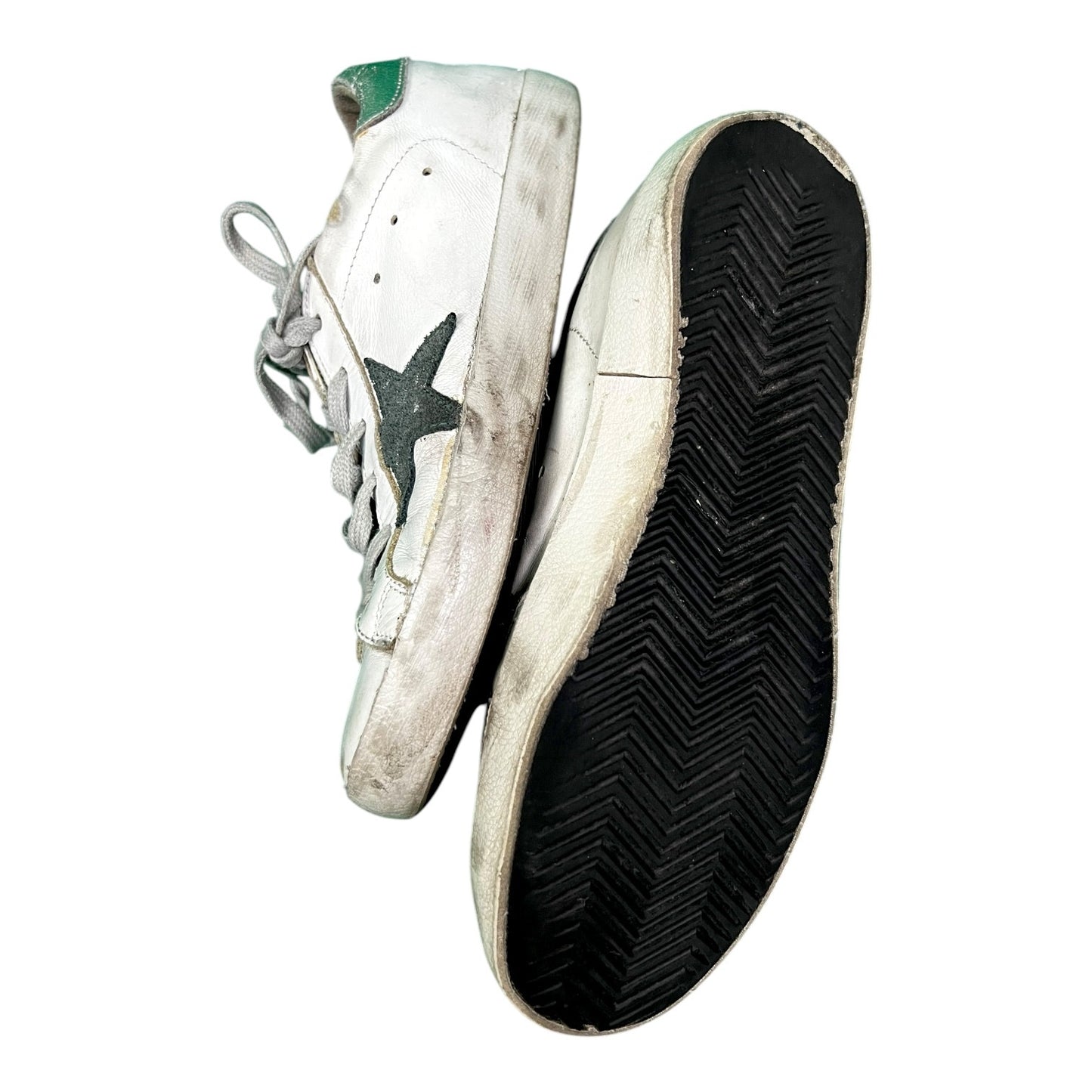 Golden Goose Superstar Distressed Leather Sneakers White Silver - $530 Retail