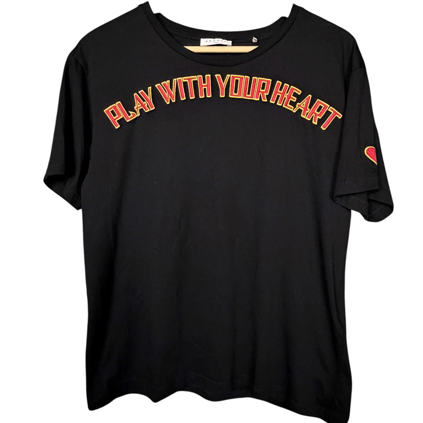 Sandro Embroidered Play With Your Heart Women's Medium Short Sleeve Black Tee
