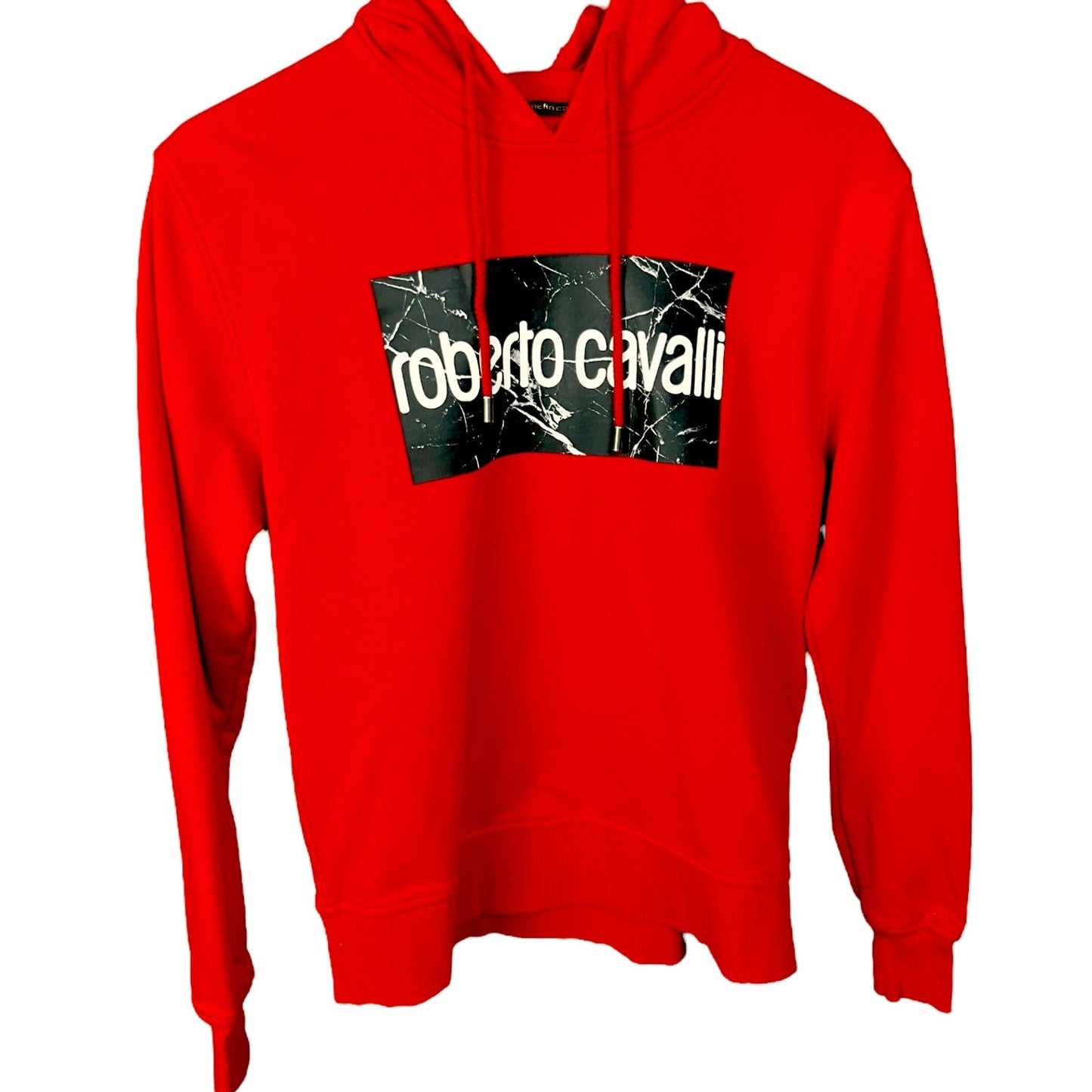 Roberto Cavalli Signature Logo Men's Small Red Hoodie Casual Luxury Sportswear