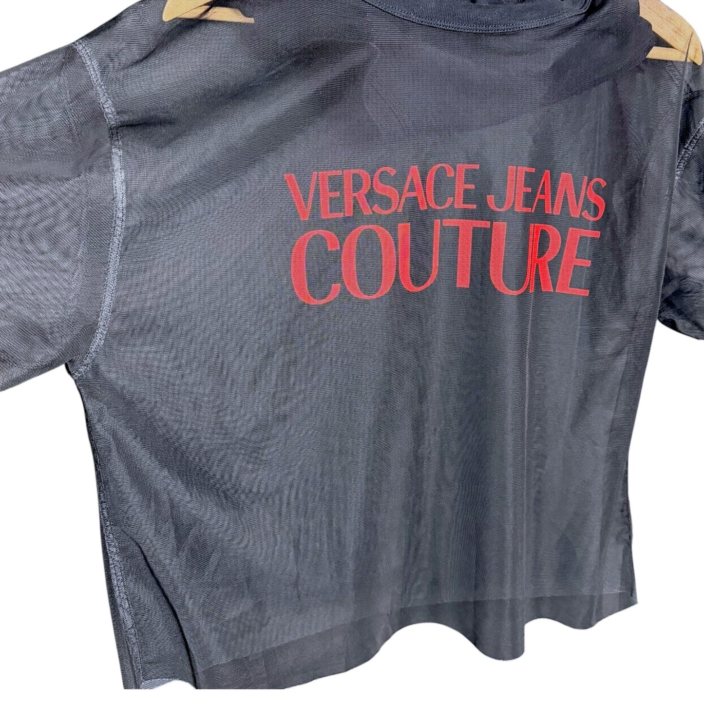 Versace Jeans Couture Women's Medium Mesh Over Tank Top Graphic T-Shirt Blouse