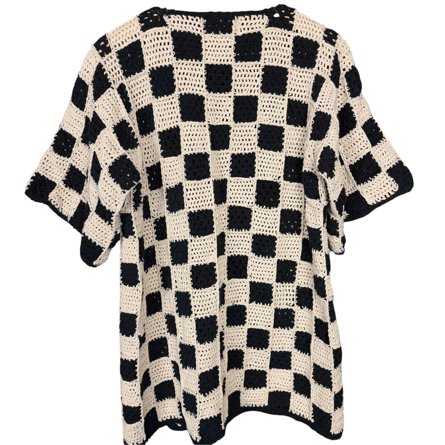 Cleobella Brenda Crochet Black White Checkerboard Knit Cardigan Women's XS Boho