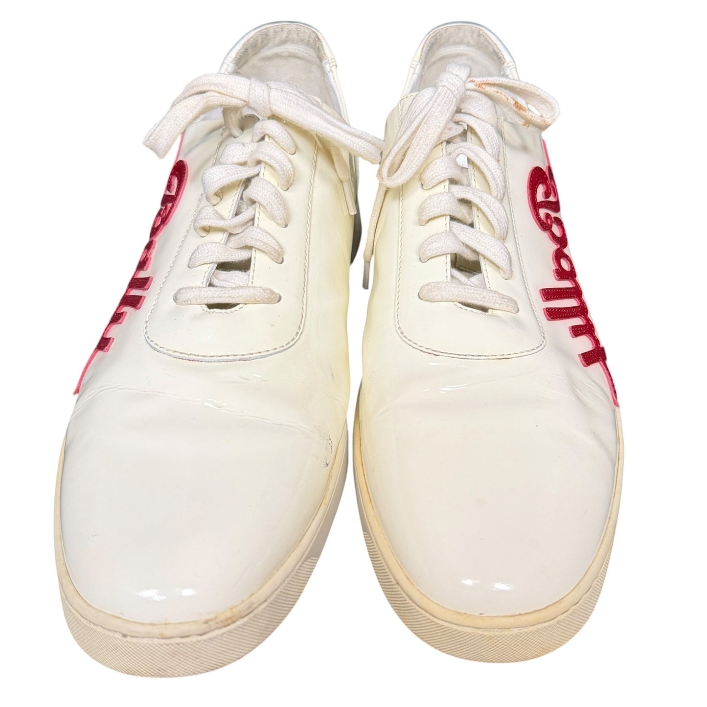 Bally White Patent Leather Men's 11 Cursive Logo Spellout Sneakers Luxury Rare