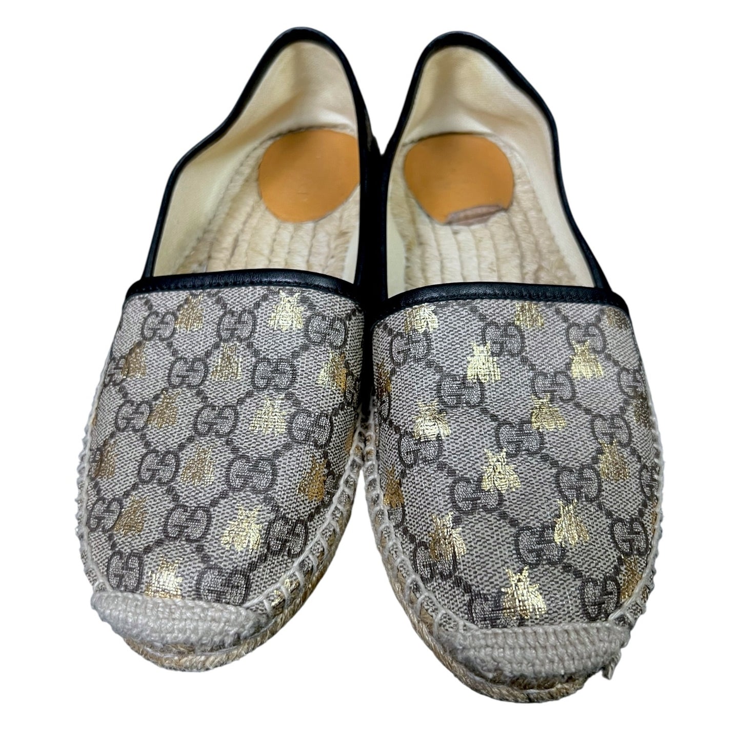 Gucci Supreme Monogram Gold Bees Print Flats Espadrilles - $650 Retail