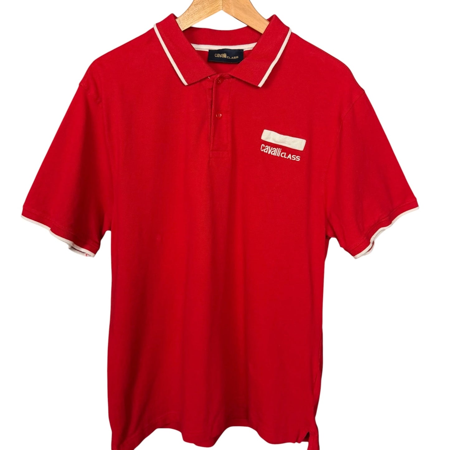 Cavalli Class Men's XL Red Embroidered Logo Polo Shirt Casual Preppy Luxury