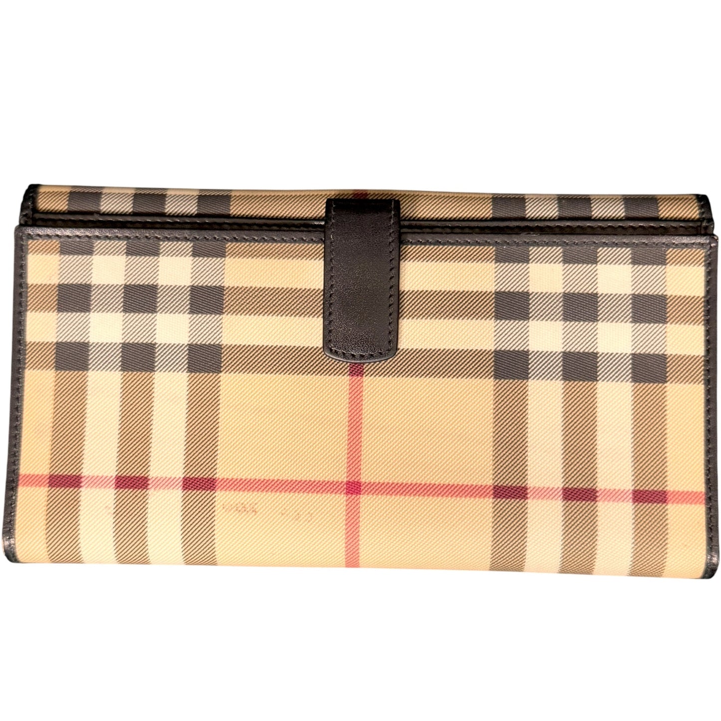 Authentic Burberry Nova Check Continental Long Wallet Black Leather Trim Luxury