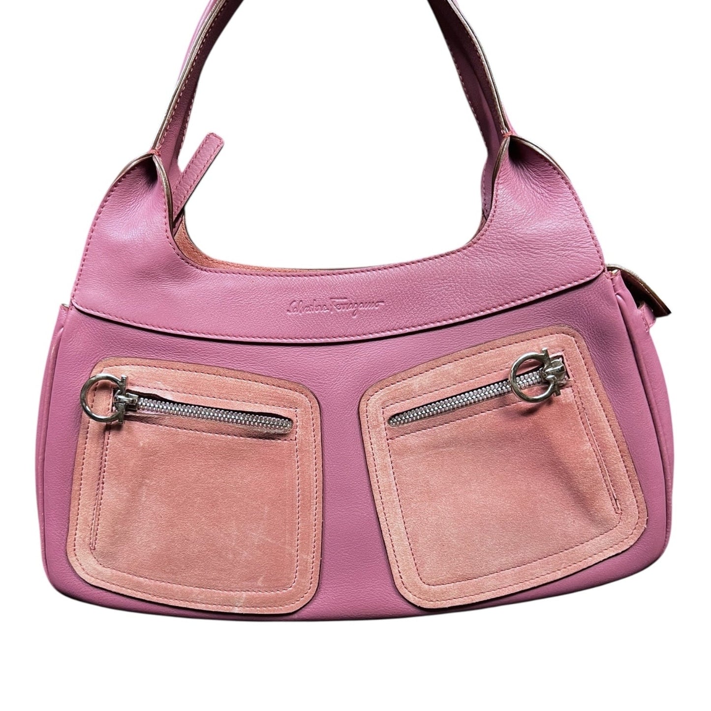 Salvatore Ferragamo Gancini Pink Leather Suede Purse Handbag Lux $2,100 Retail