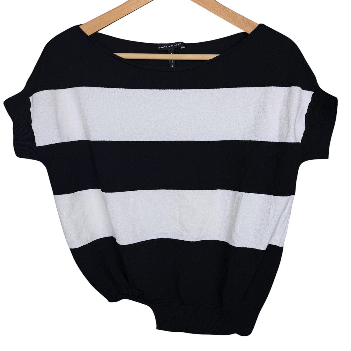 Sarah Pacini Italy Size OS Black White Striped Cropped Knit Top Layering Resort