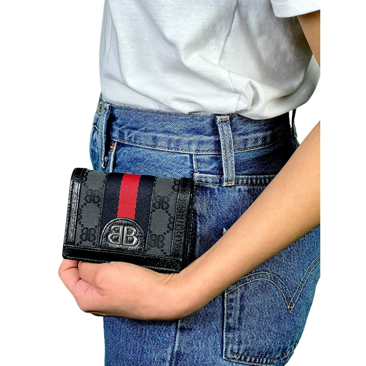 Balenciaga x Gucci Hacker Project BB Canvas Monogram Ophidia Web Black Wallet