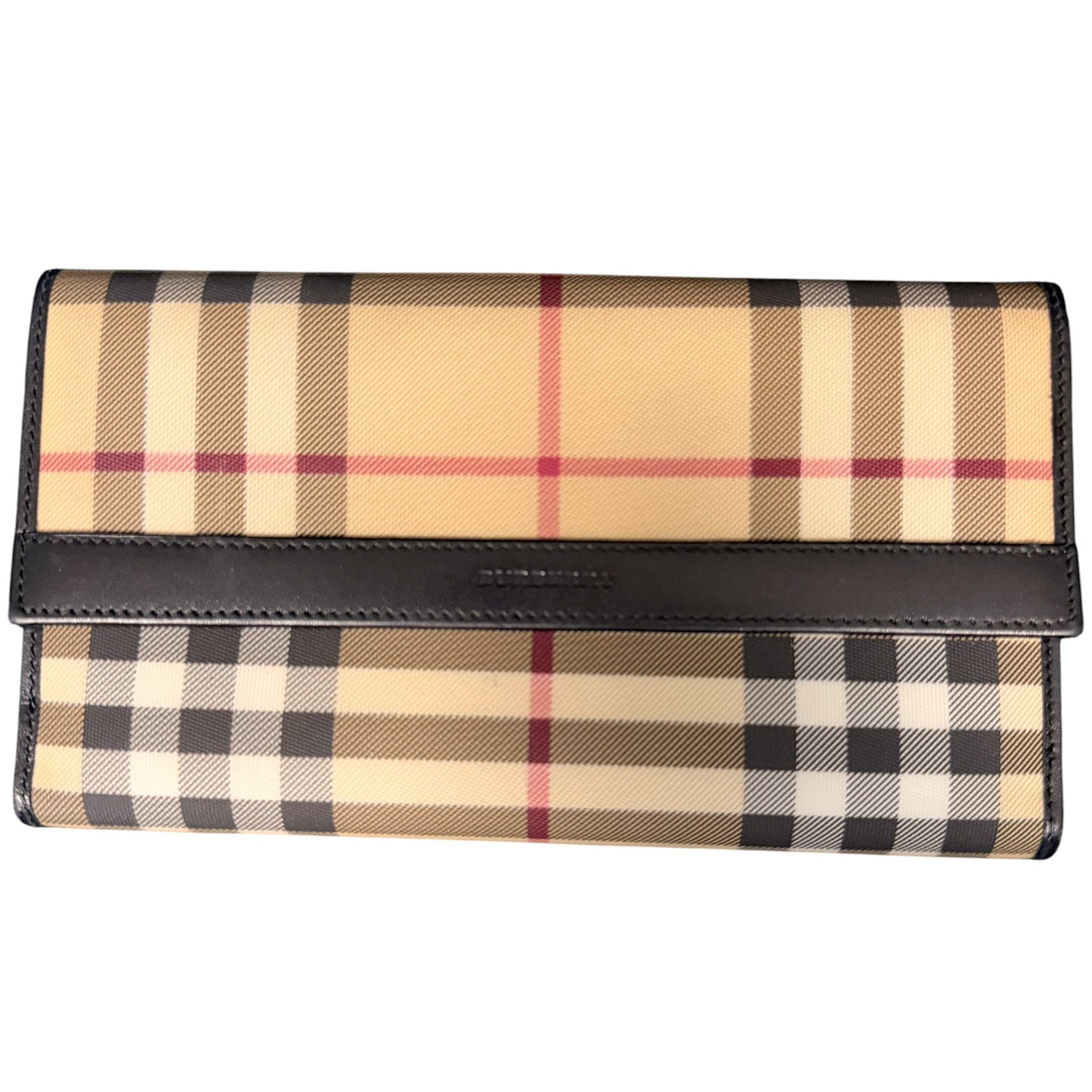 Authentic Burberry Nova Check Continental Long Wallet Black Leather Trim Luxury