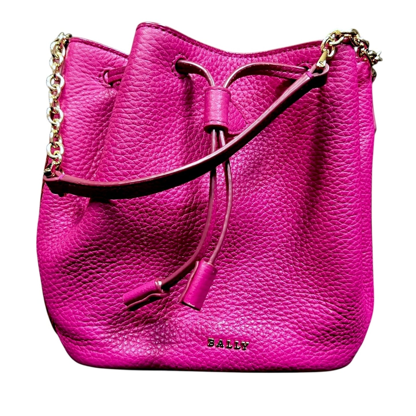 Bally Mini Top Handle Pink Pebbled Drawstring Bucket Bag $795 Retail Luxury
