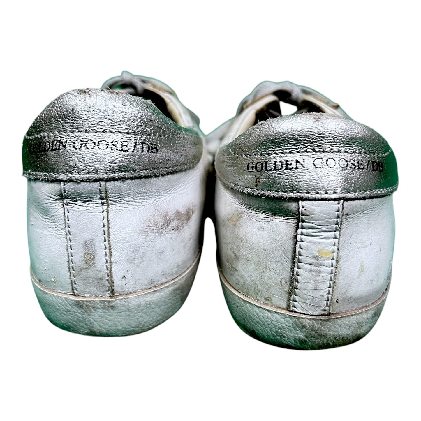 Golden Goose Superstar Distressed Leather Sneakers White Silver - $530 Retail