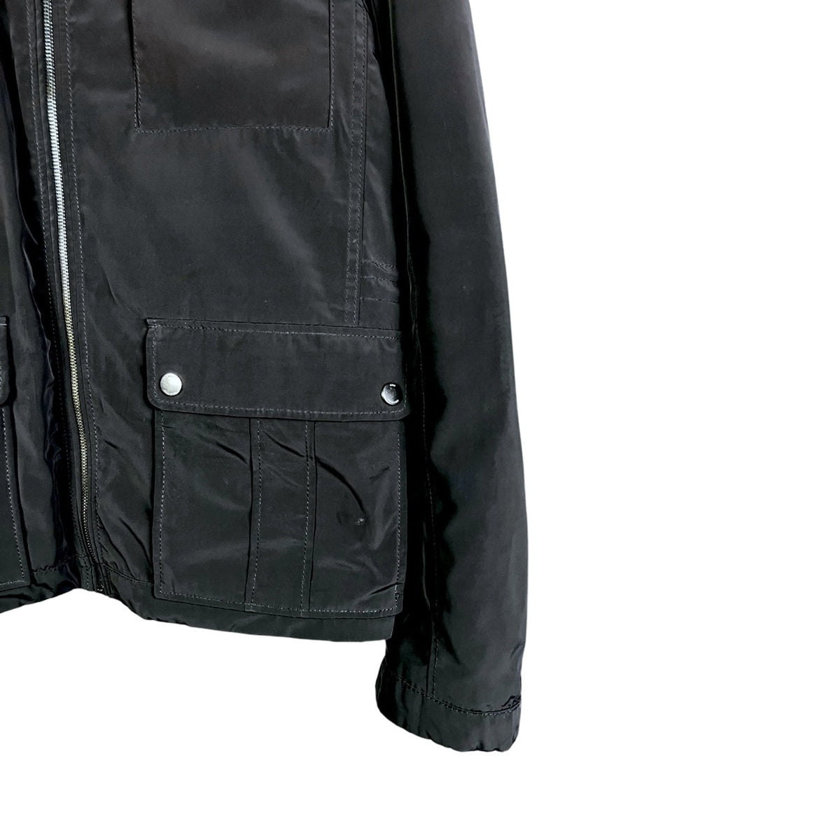 Hugo Boss Men's Black Field Jacket Military Utility Coat Pocket Zip Snap 42R