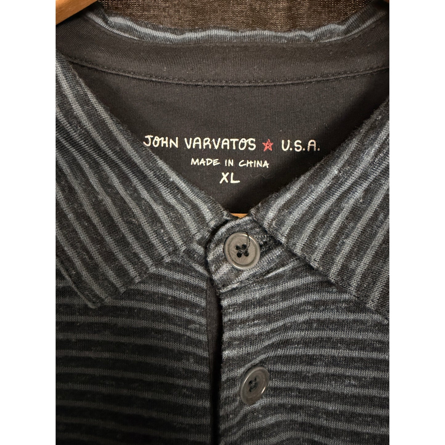 John Varvatos USA Blue Black Lightweight Linen Blend Pocket Polo Shirt XL