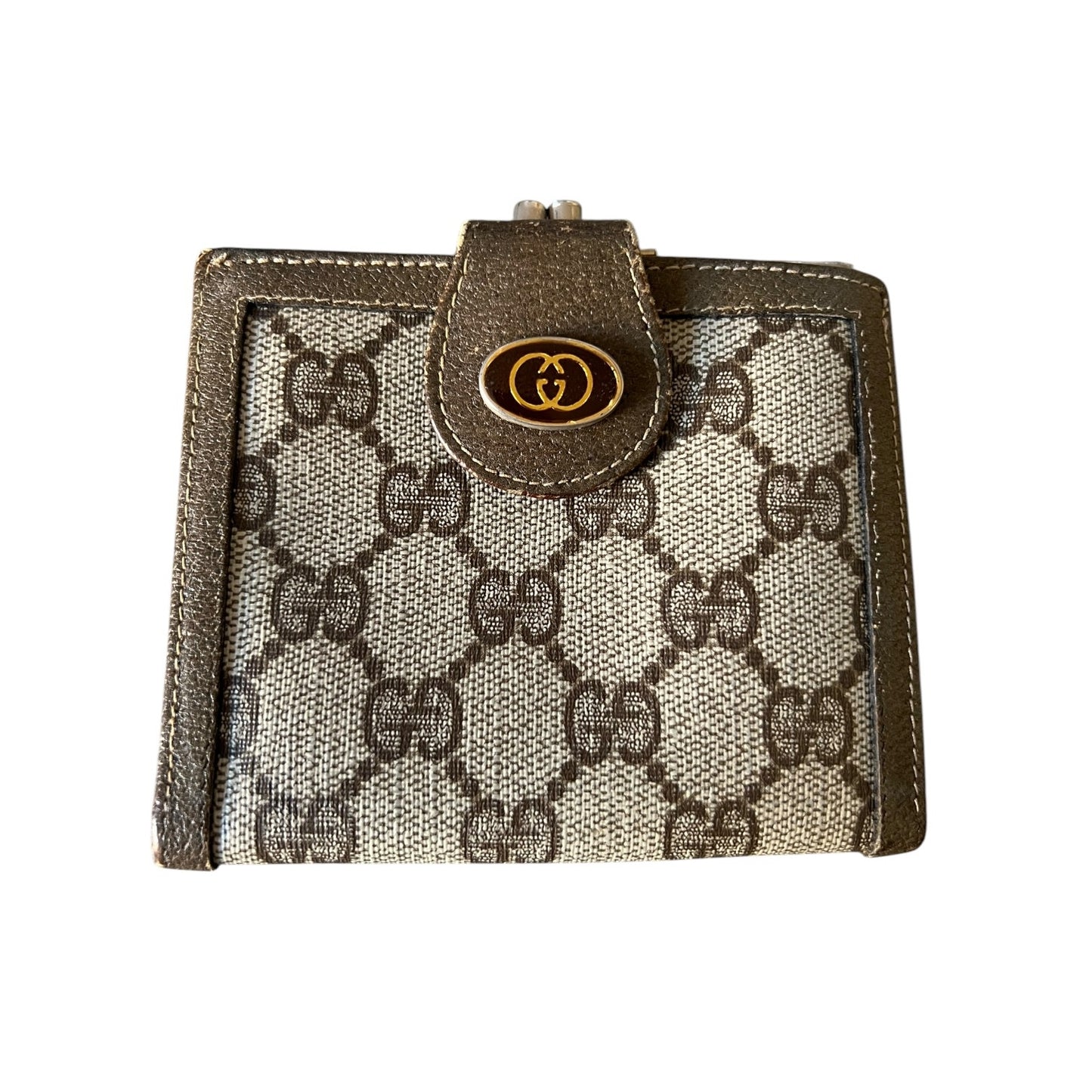 Vintage Gucci Brown Logo Bi-Fold Wallet with Change Purse - $250 Retail