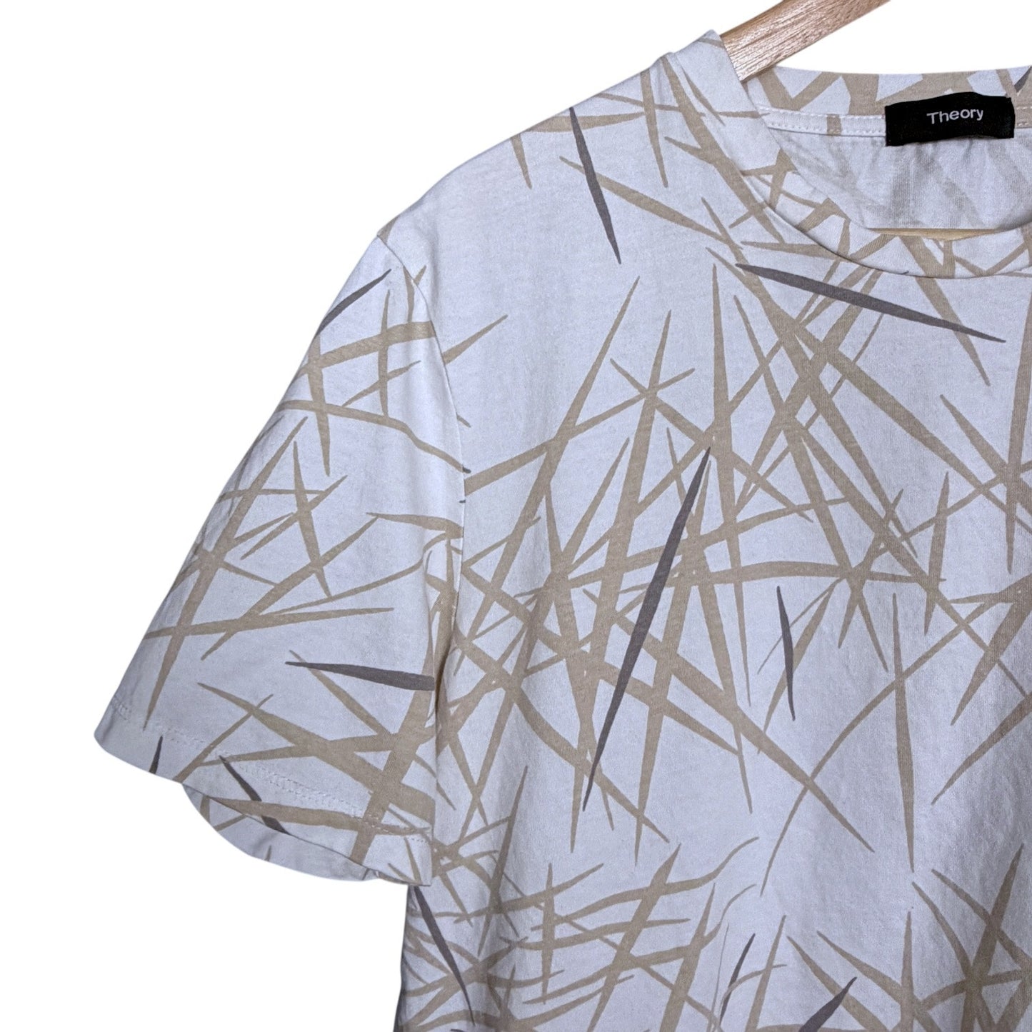 Theory Shirt Men’s Large White Tan Short Sleeve T-Shirt Tropical Preppy Casual