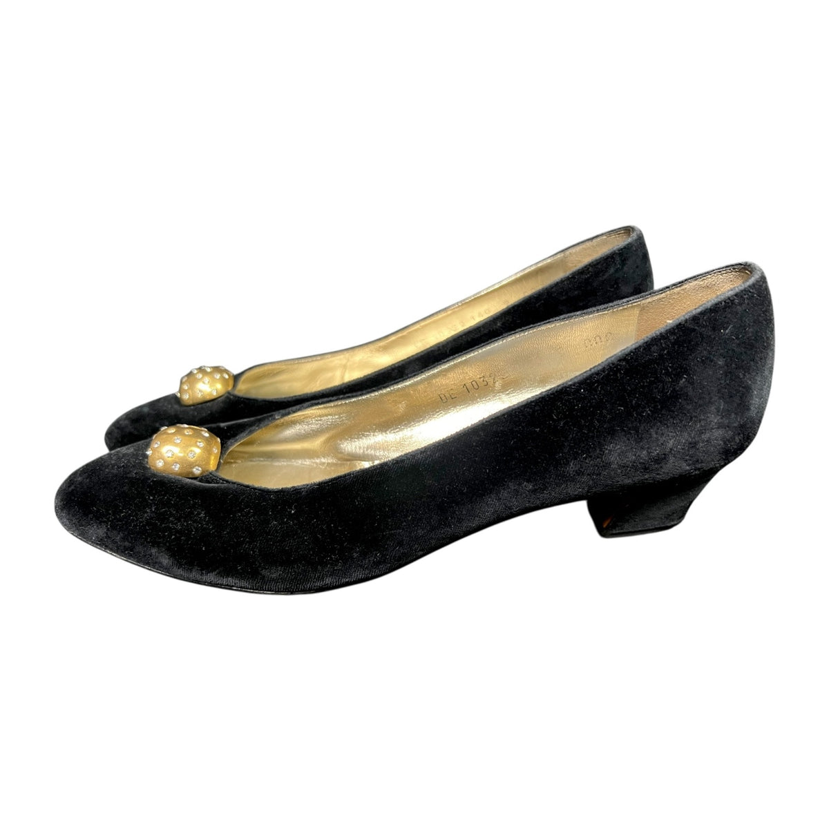 Vintage Salvatore Ferragamo Black Velvet Kitten Heel Pumps Shoes US 9 Luxury