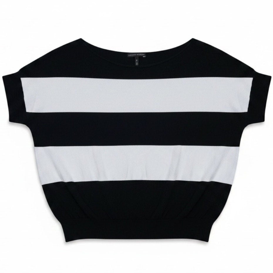 Sarah Pacini Italy Size OS Black White Striped Cropped Knit Top Layering Resort