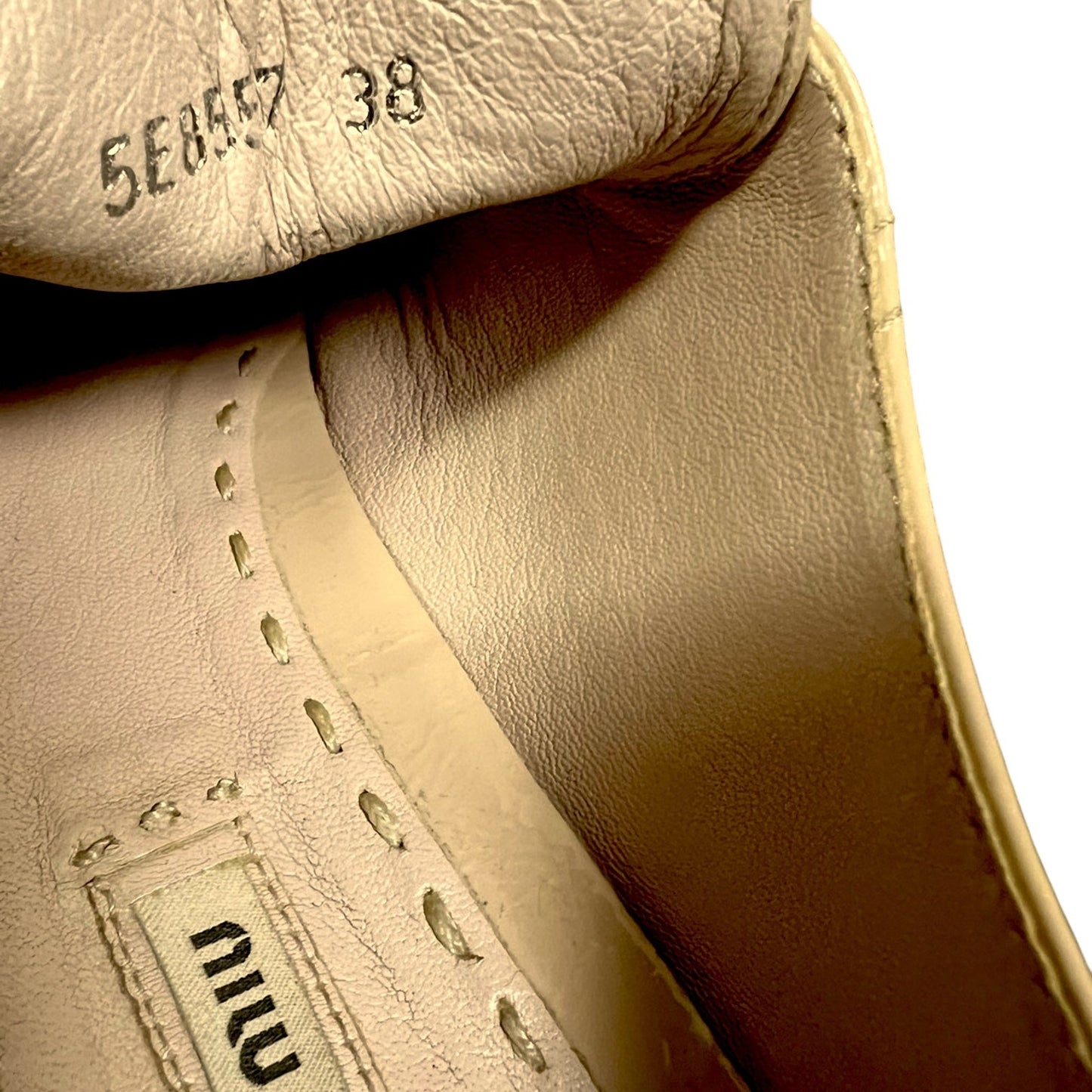 Miu Miu Crystal Embellished Patent Leather Beige Sneakers $1,120 US 7.5/8 EU 38
