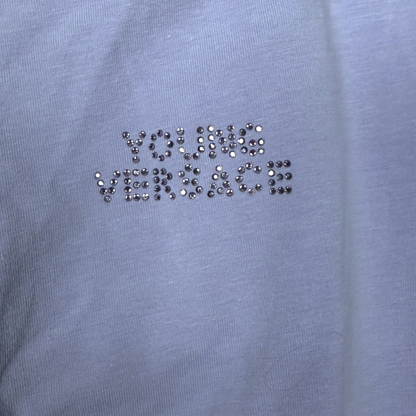 Young Versace Light Purple Greco Rhinestone Floral Girls Small Stretch Pants NWT