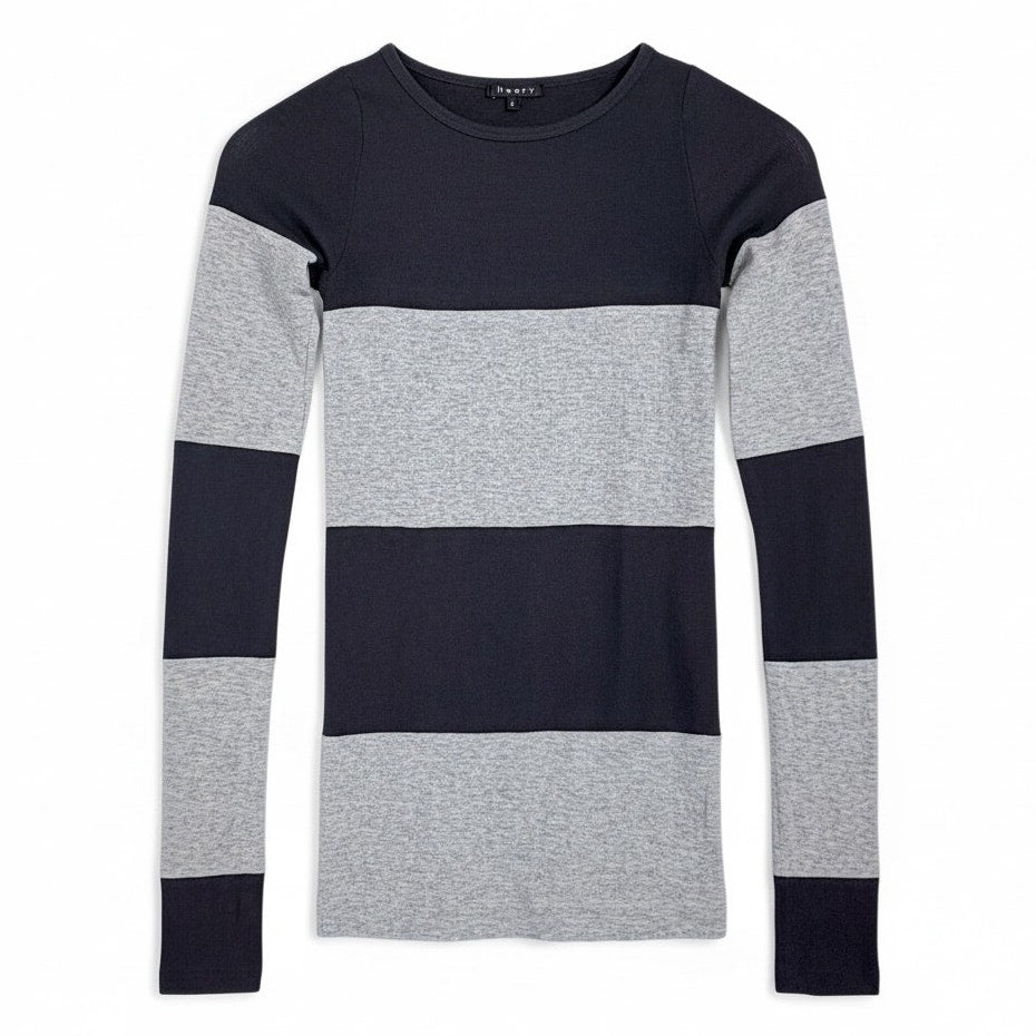Theory Women's Blue & Gray Striped Sweater Tunic Modal & Wool Petite