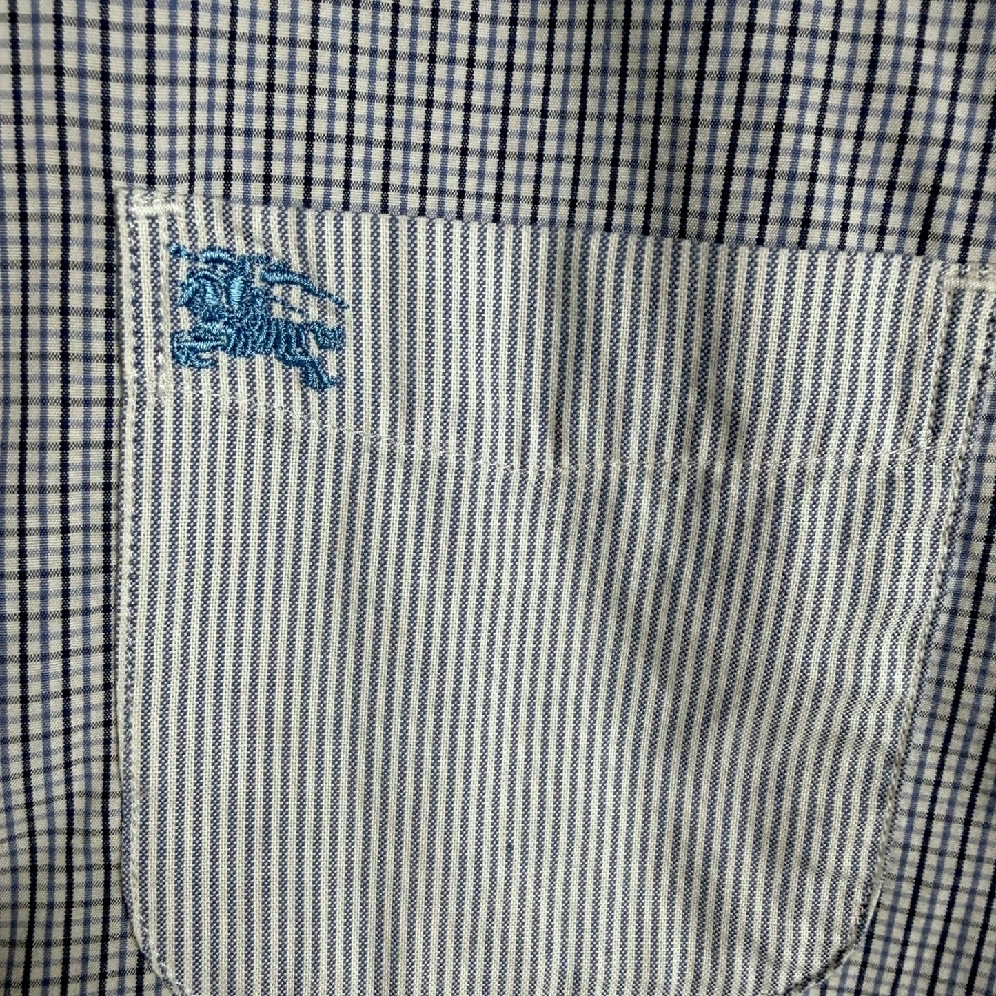 Burberry Brit Blue White Check Pocket Logo Men's Medium Button Down Dress Shirt