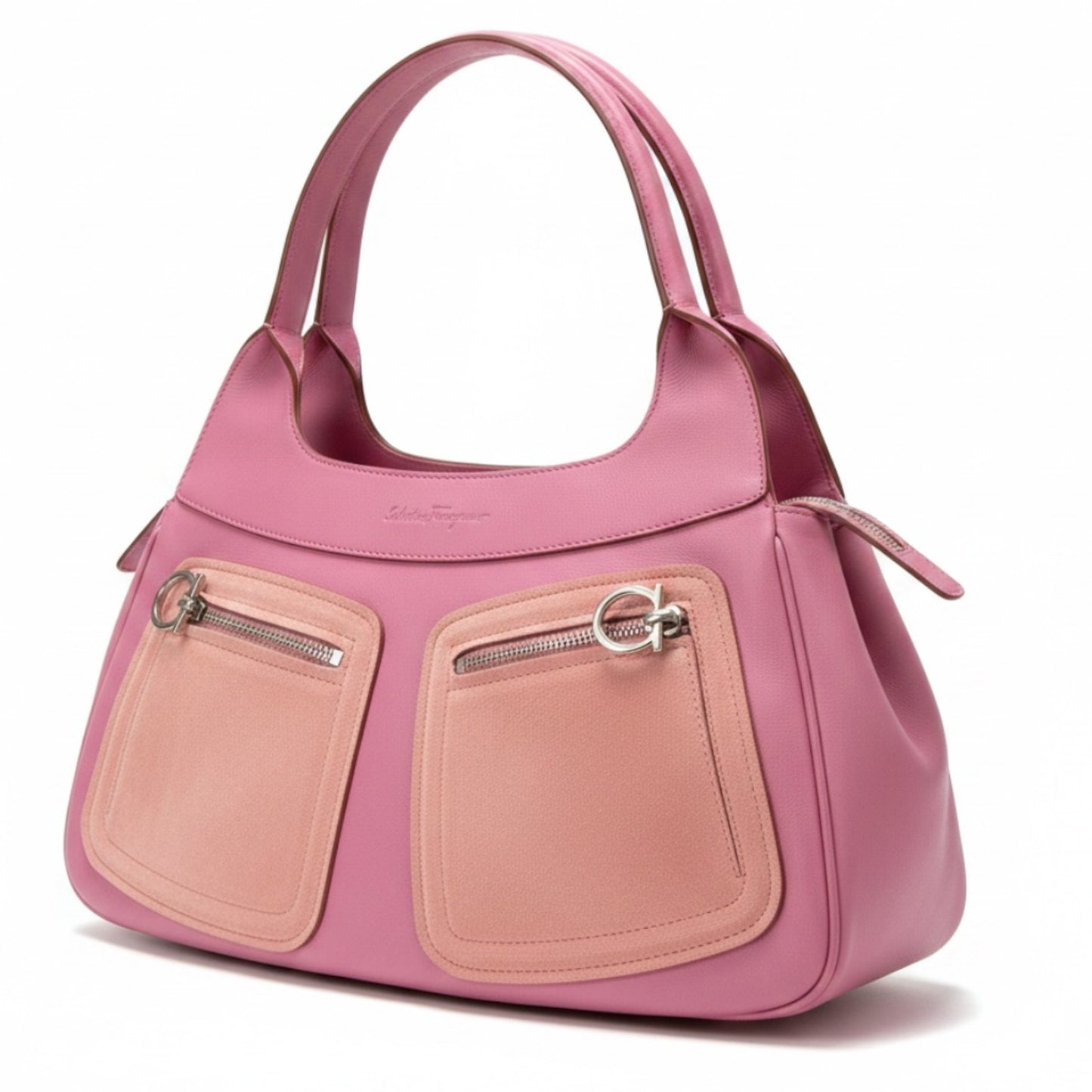 Salvatore Ferragamo Gancini Pink Leather Suede Purse Handbag Lux $2,100 Retail
