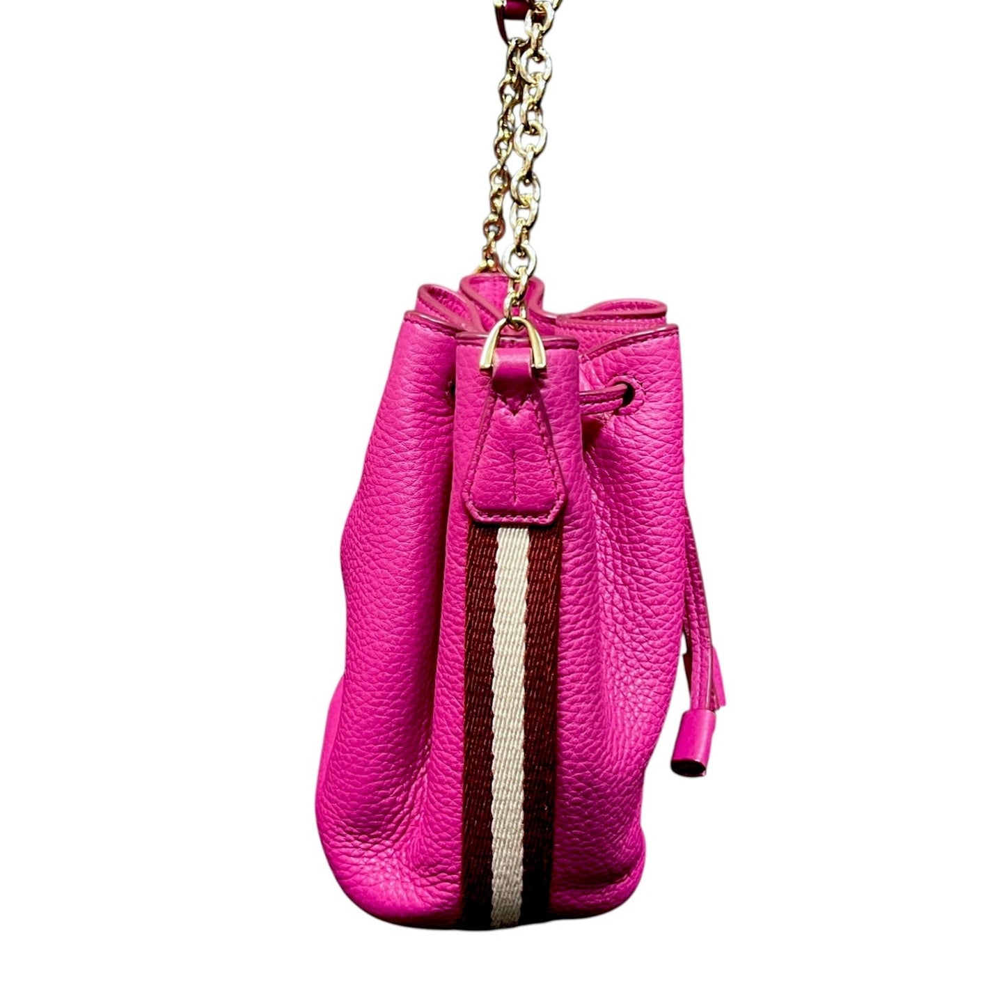 Bally Mini Top Handle Pink Pebbled Drawstring Bucket Bag $795 Retail Luxury