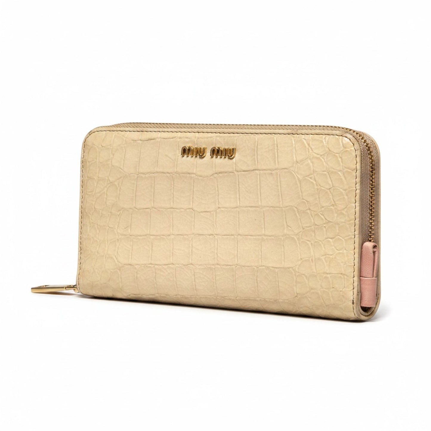 Miu Miu Leather Cream Crocodile Embossed Clutch Wallet Luxury Glam $995 Retail