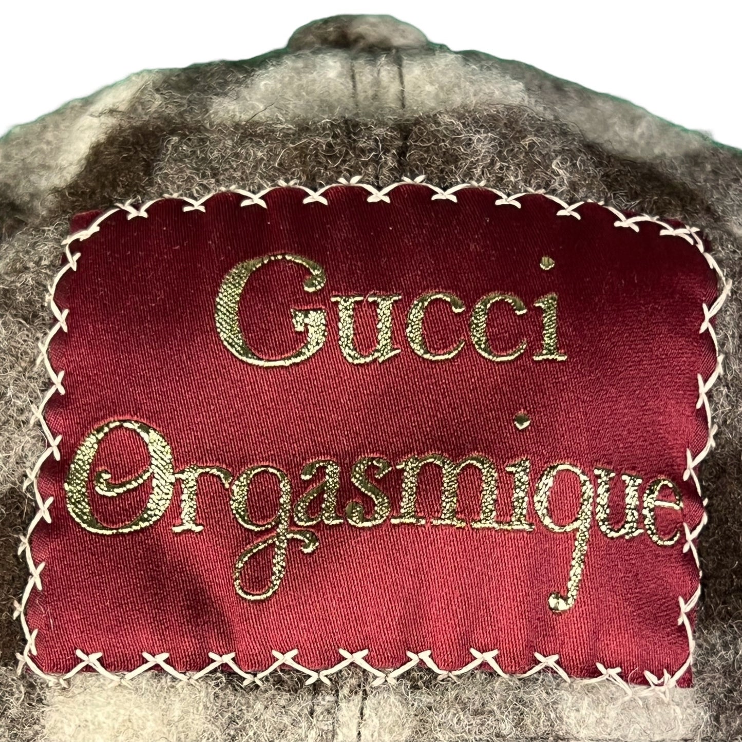 Gucci Orgasmique Patch Bucket Brown & White Plaid Bucket Hat - $530 Retail