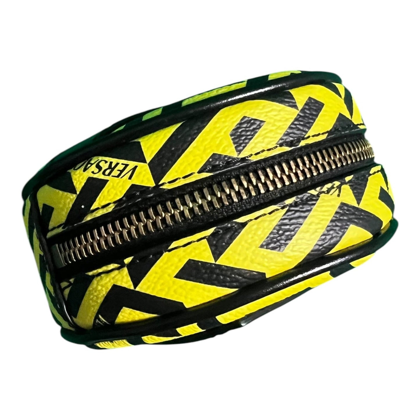 Versace La Greca Round Pouch Coin Cosmetic Belt Bag $575 Retail Bright Yellow