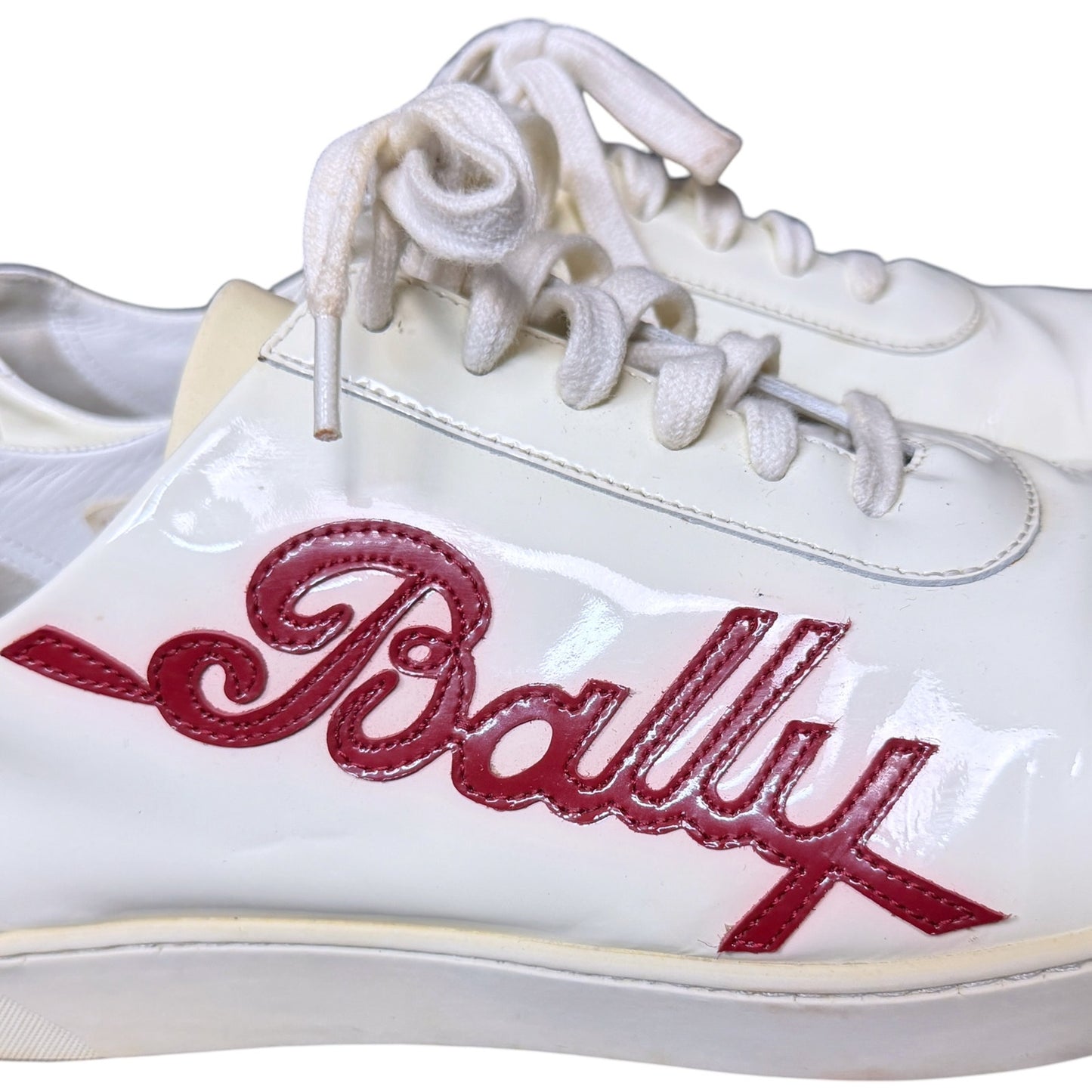 Bally White Patent Leather Men's 11 Cursive Logo Spellout Sneakers Luxury Rare
