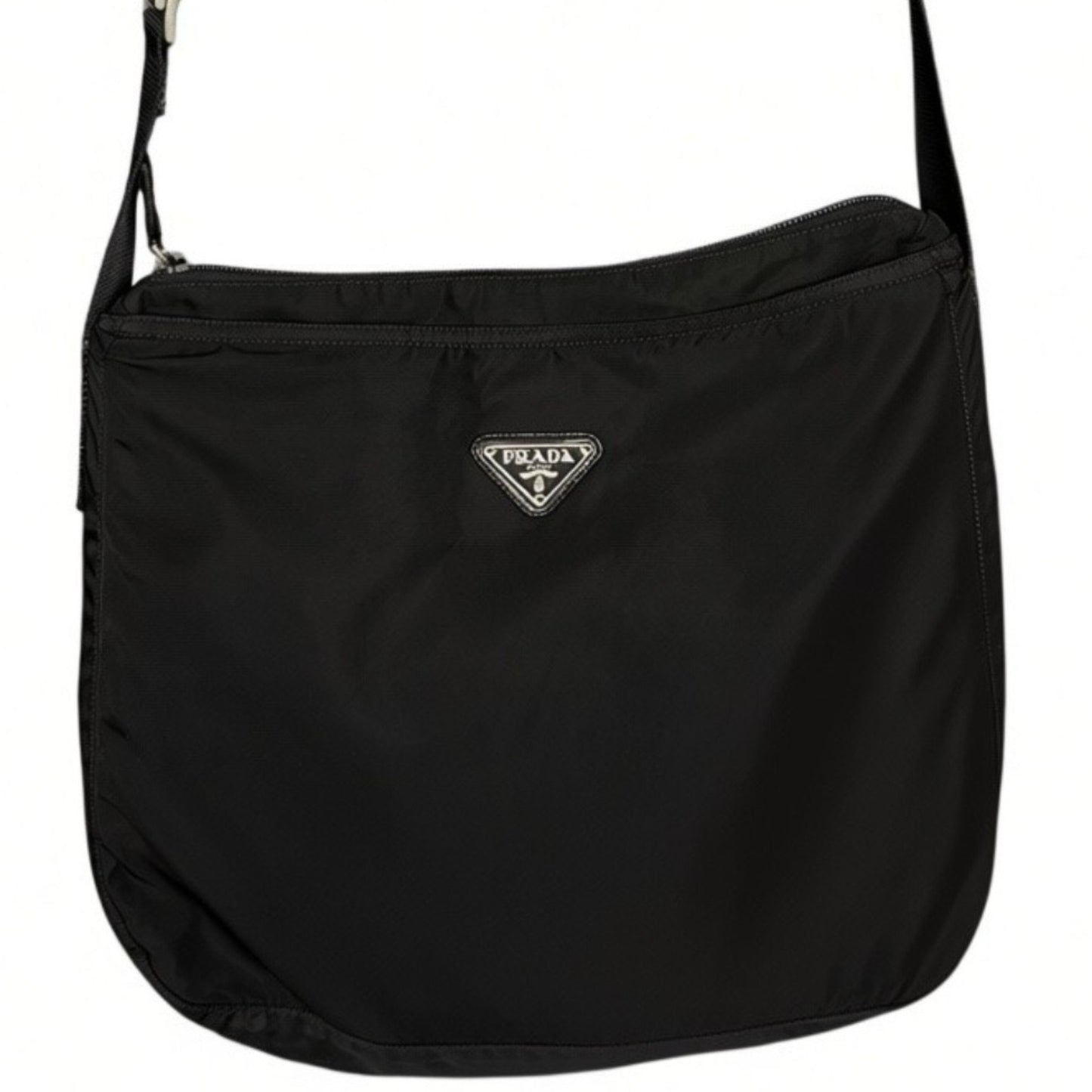 Prada Tessuto Black Nylon Medium Shoulder Bag Vintage Zip Closure Luxury