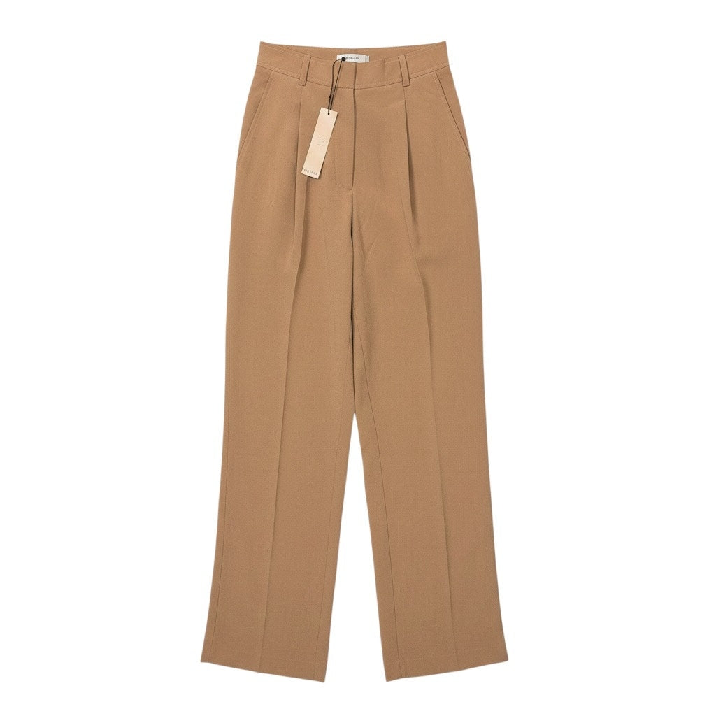 Dusan 100% Silk Flowy Pleated Tan Cuffed Women's L EU 42 Slacks Pants Career NWT