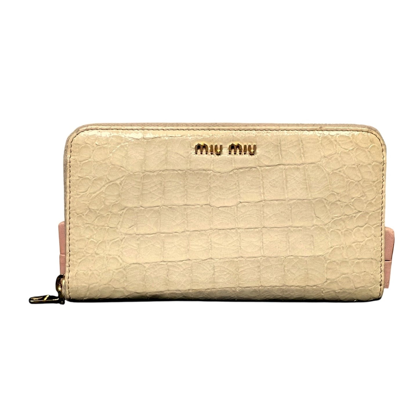 Miu Miu Leather Cream Crocodile Embossed Clutch Wallet Luxury Glam $995 Retail