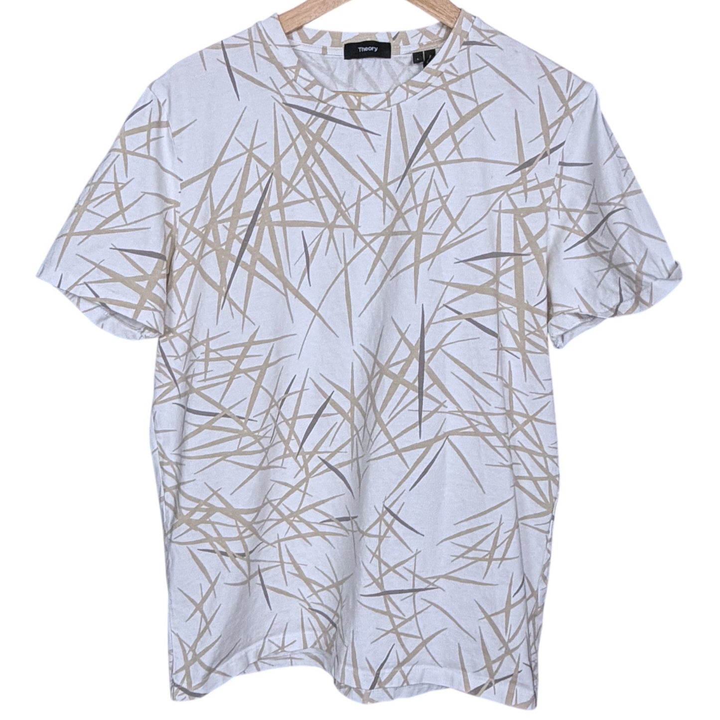Theory Shirt Men’s Large White Tan Short Sleeve T-Shirt Tropical Preppy Casual
