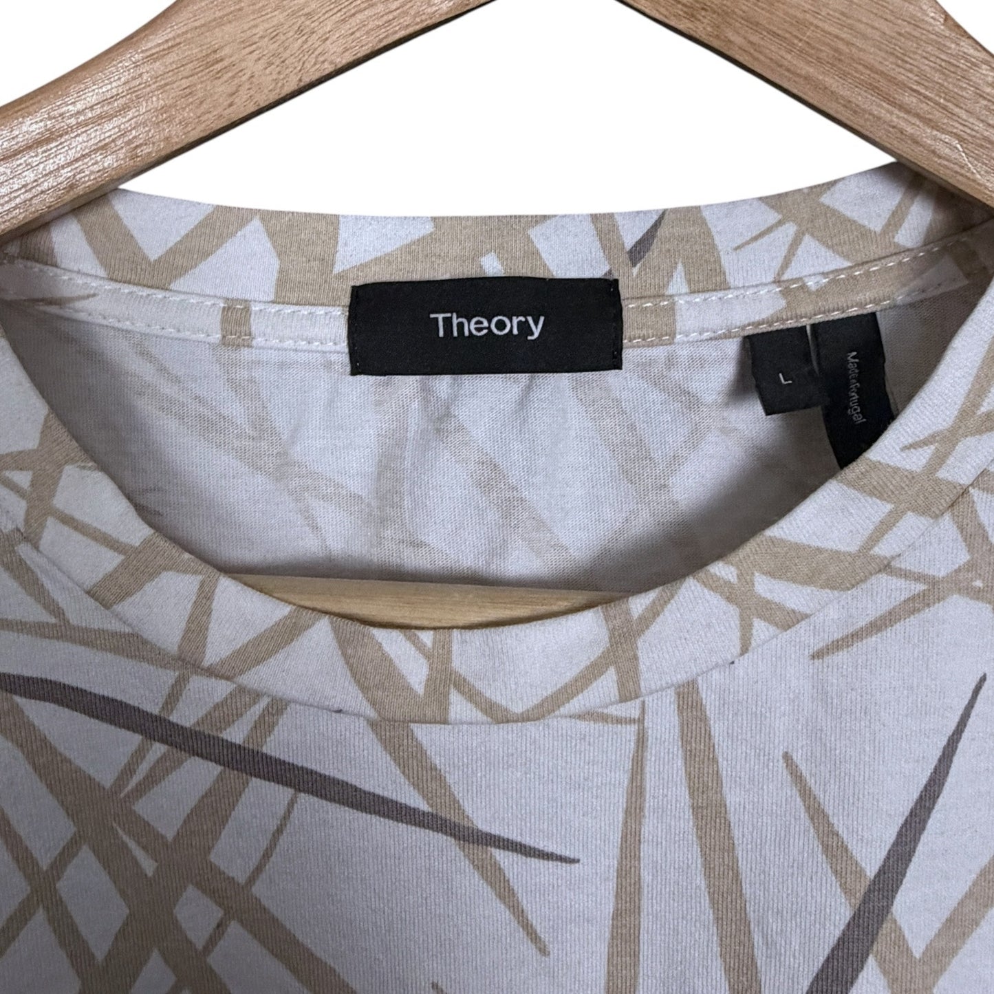 Theory Shirt Men’s Large White Tan Short Sleeve T-Shirt Tropical Preppy Casual