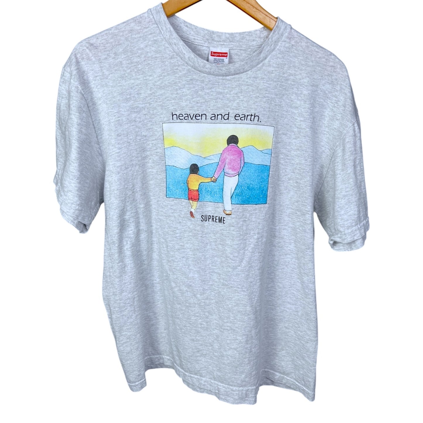 Supreme Heaven and Earth Men's Medium Heather Gray Graphic T-Shirt Streetwear