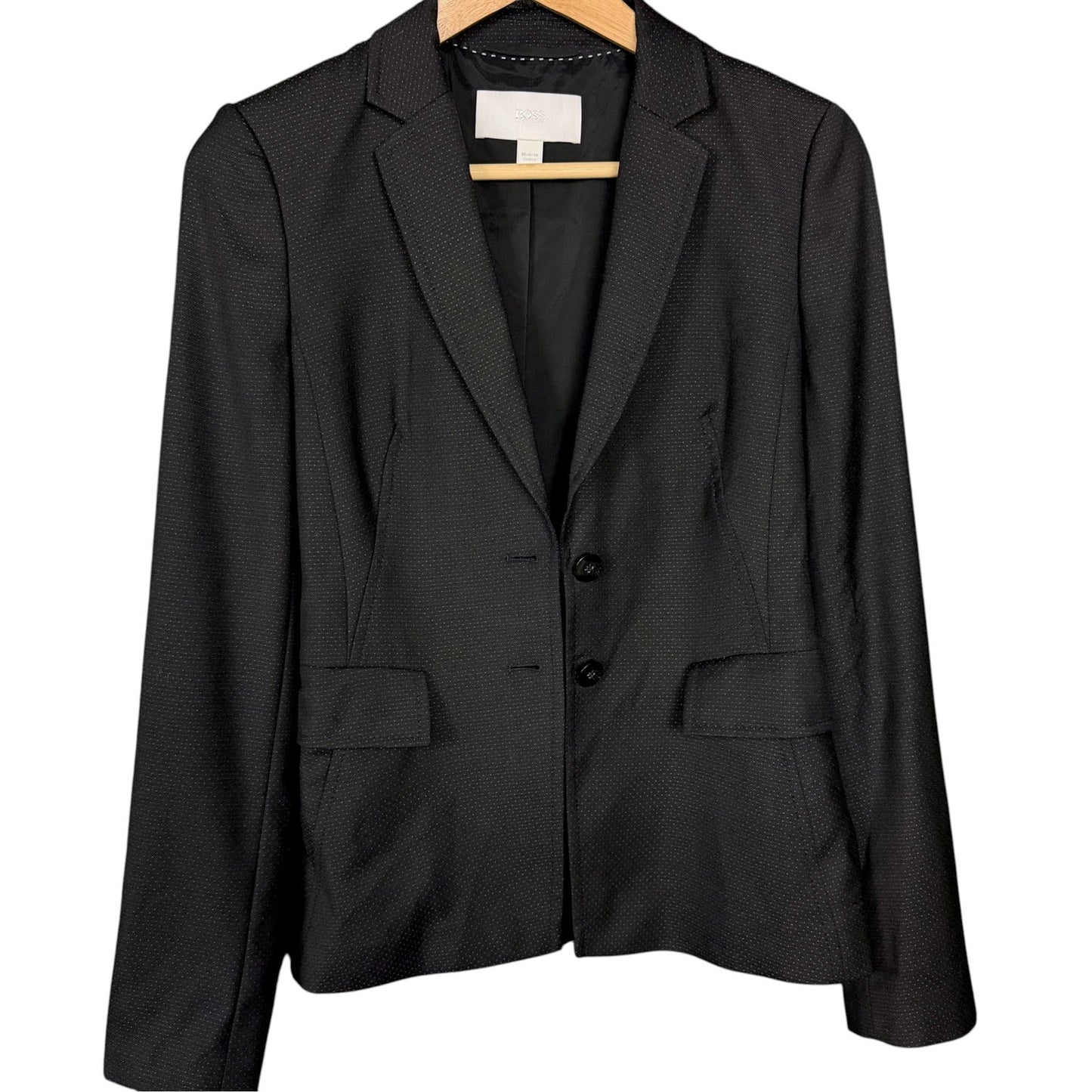 Hugo Boss Women’s XS Black Textured Tailored Blazer Jacket Size Career Office
