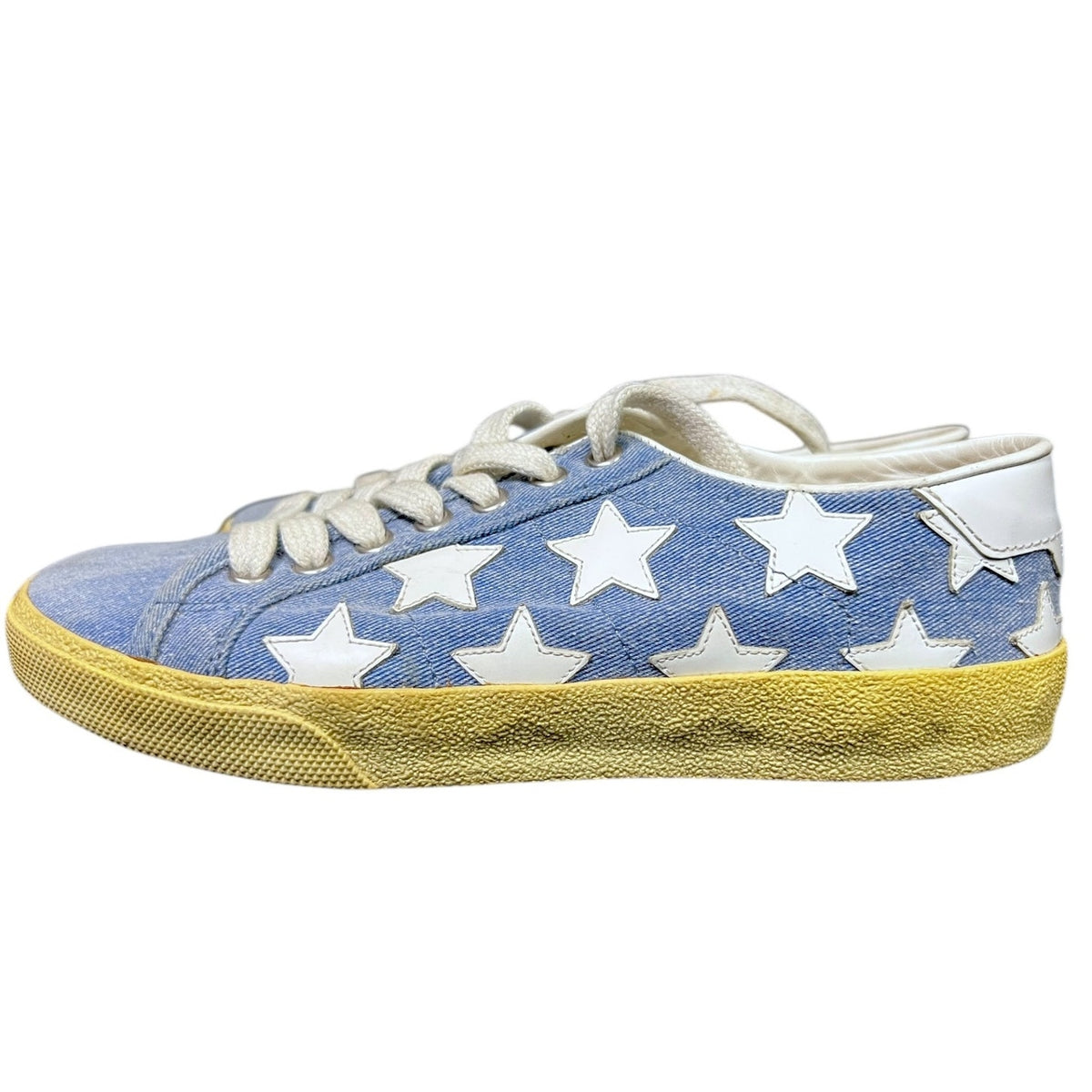 Saint Laurent Denim White Star Court Classic Sneakers $780 Retail EU 37 US 7 Lux