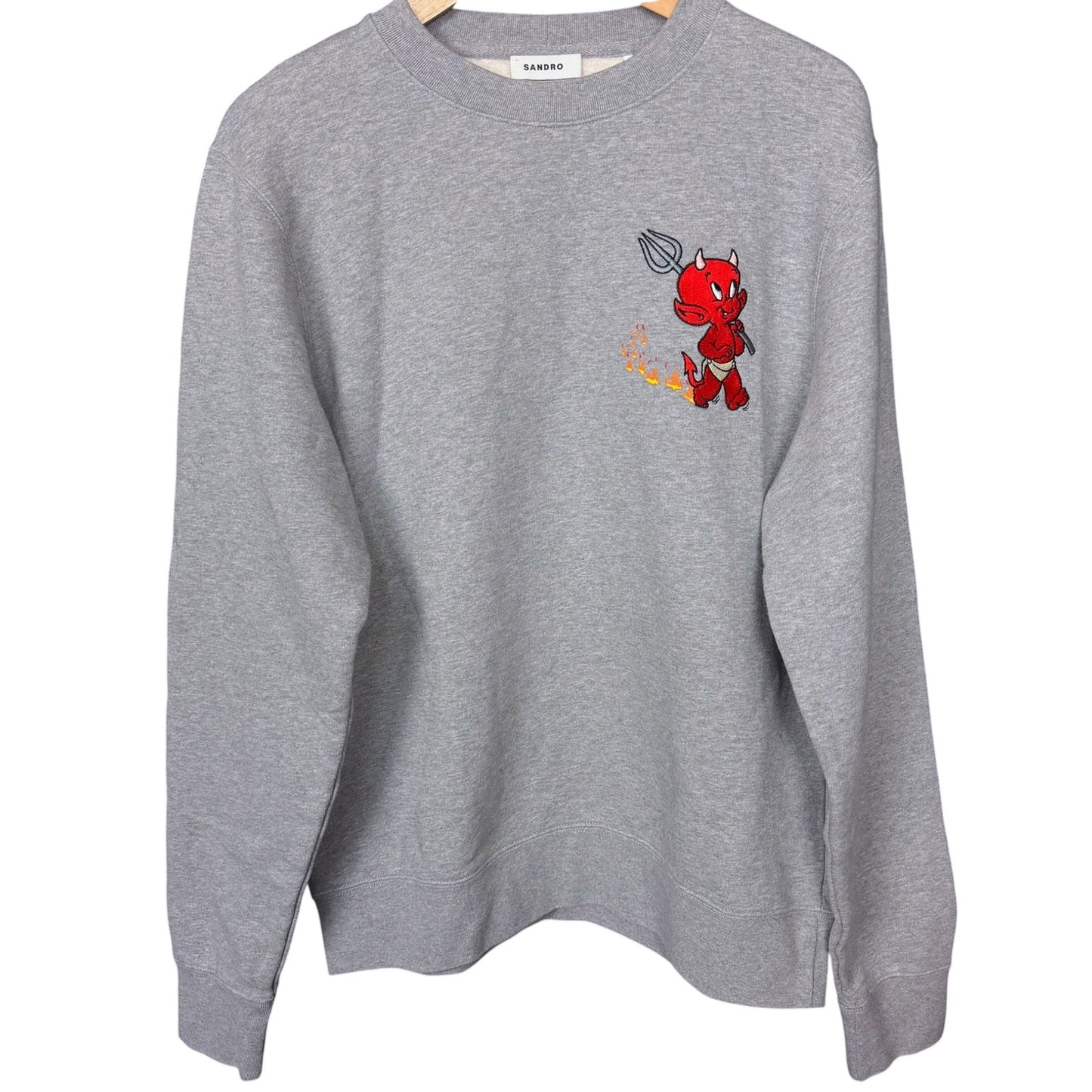 Sandro Paris Hot Stuff Little Devil Embroidered Men's S Crewneck Sweatshirt NWT