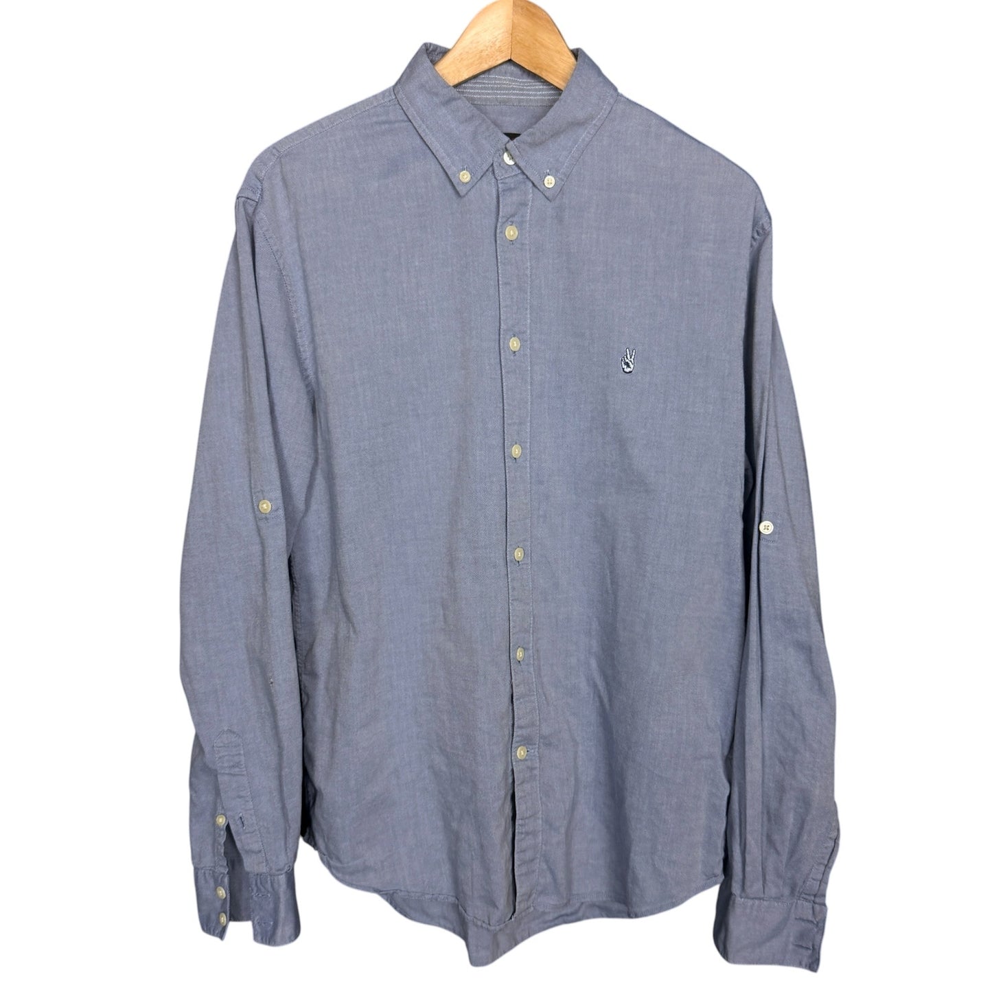 John Varvatos USA Light Blue Chambray Peace Logo Men's M Button Down Shirt