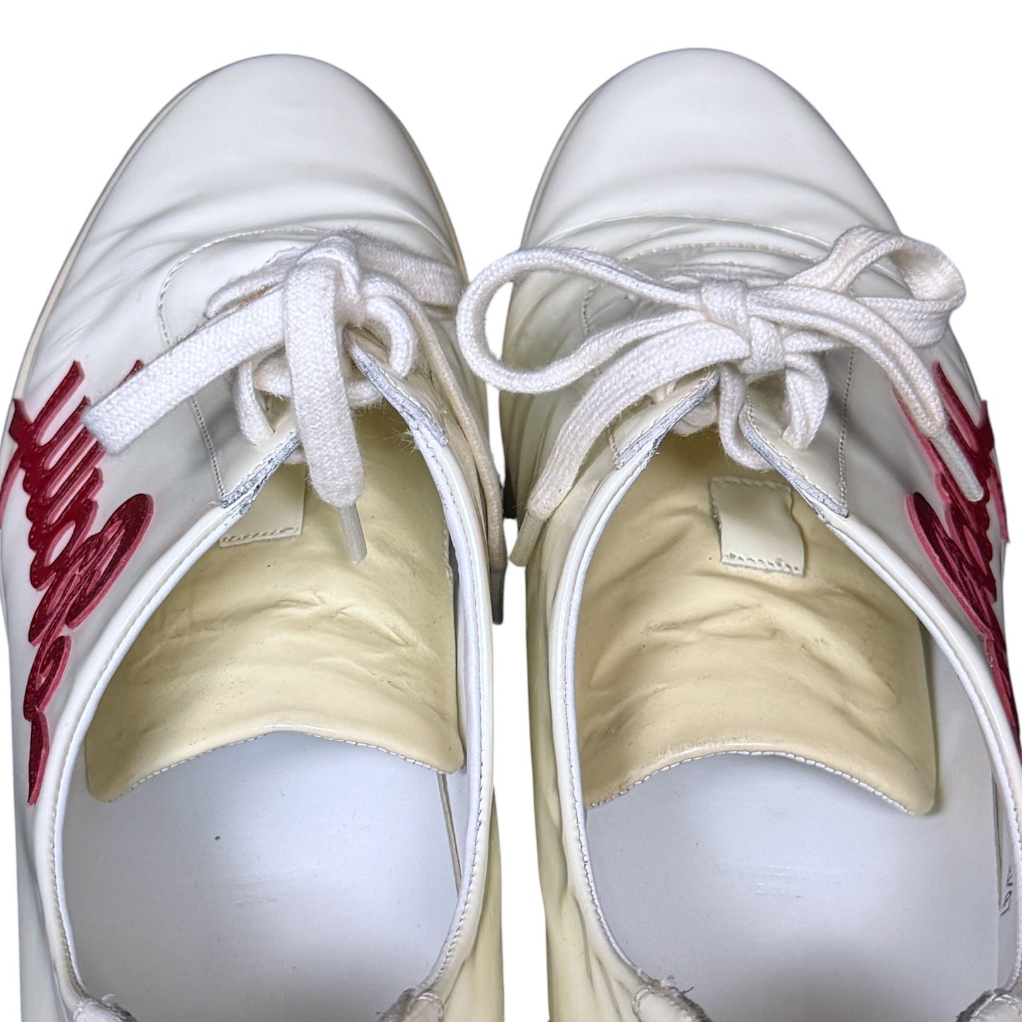 Bally White Patent Leather Men's 11 Cursive Logo Spellout Sneakers Luxury Rare