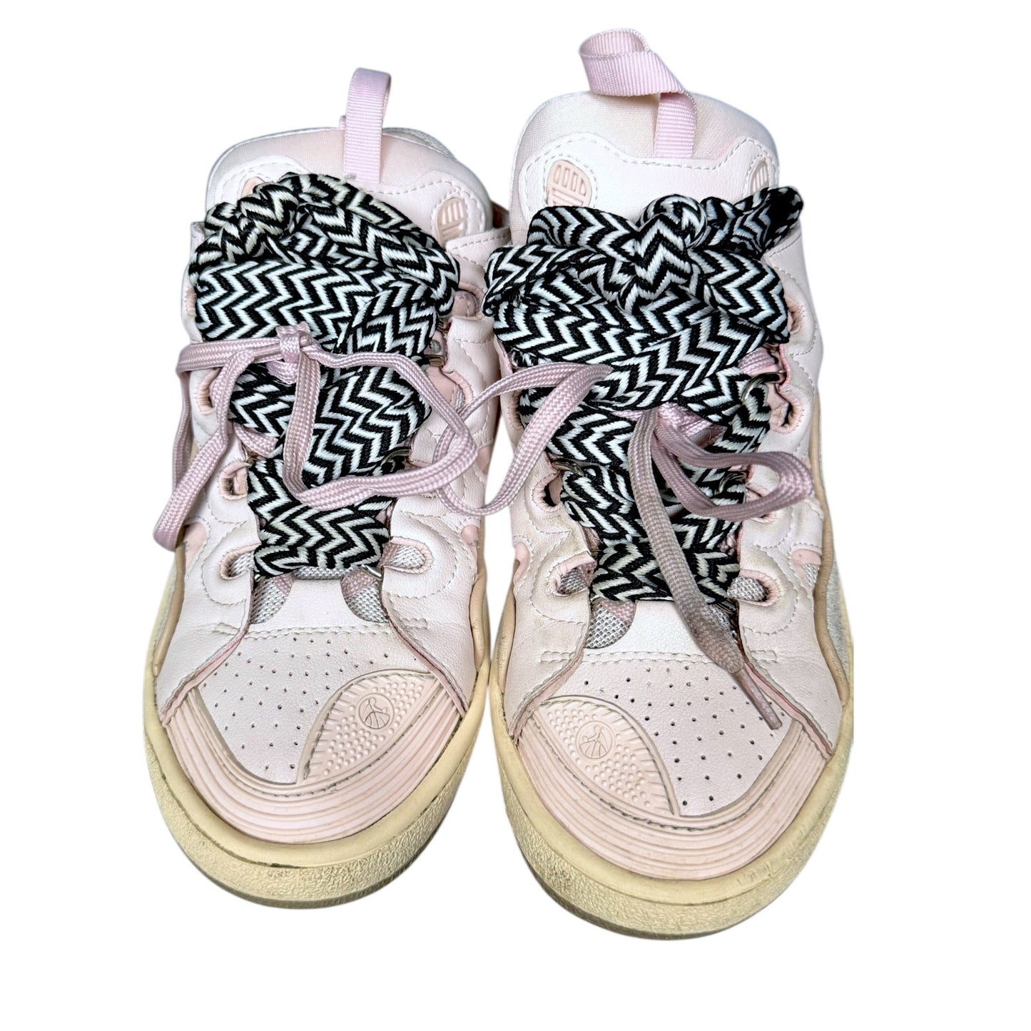 Lanvin Pink Leather & Suede Curb Sneakers Zebra Laces $990 Retail