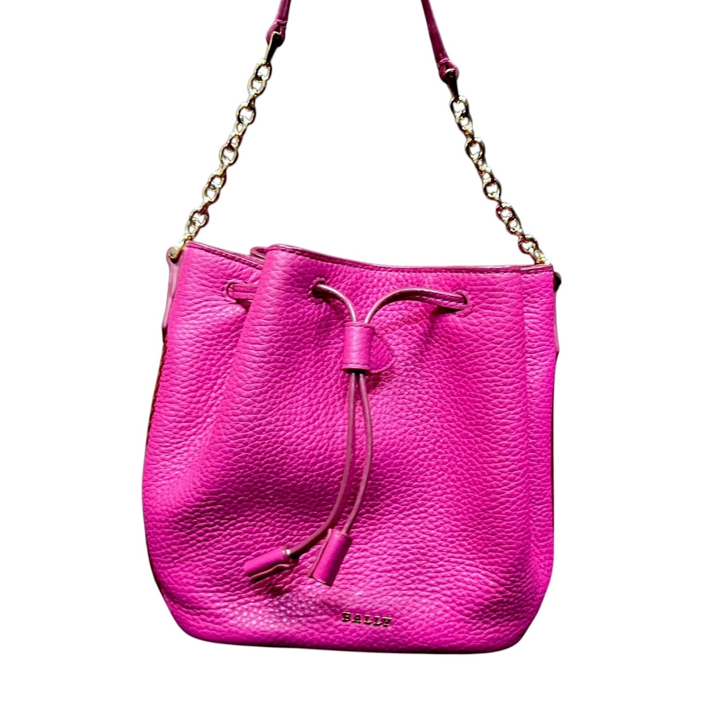 Bally Mini Top Handle Pink Pebbled Drawstring Bucket Bag $795 Retail Luxury